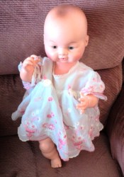 16'' MOLDED HAIR 1961 ''P.M.'' NURSER HP BABY DOLL IN PINK 369